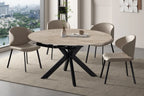 Table extensible ronde ATHENYA en pierre Shakespear Beige — en situation