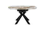 Table extensible ronde ATHENYA en pierre Pandora Brun doré, fermée — autre angle