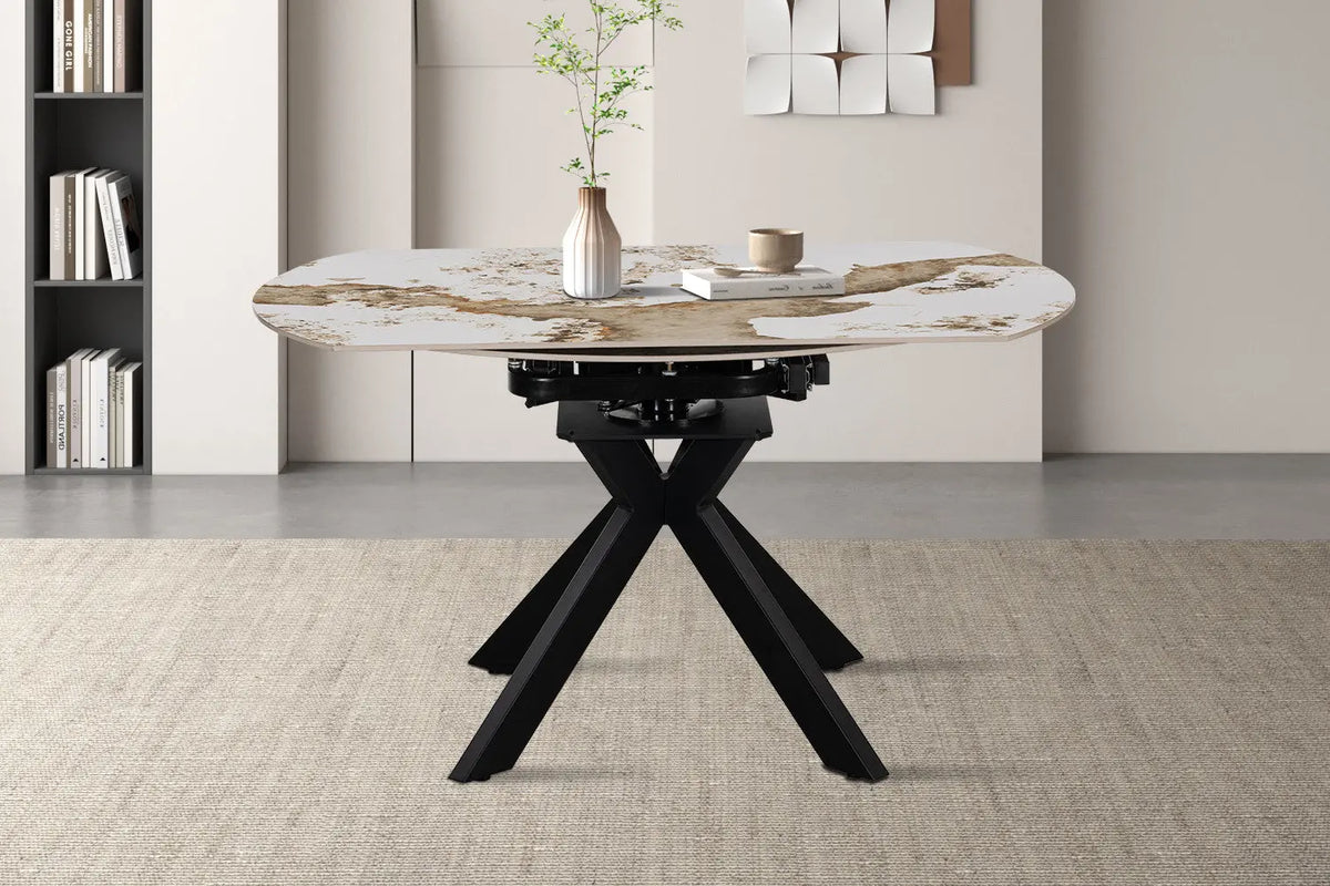 Table ATHENYA en pierre Pandora Brun doré fermée — en situation