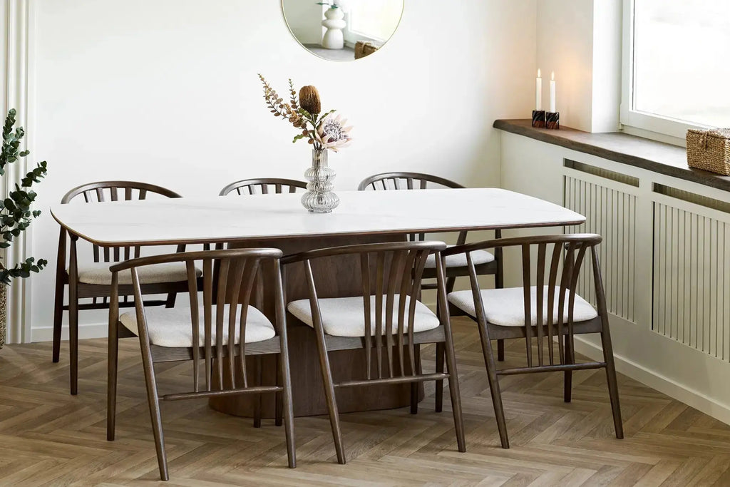 Table rectangulaire de salle à manger plateau blanc en céramique NOLI - 90 x 200 cm - HOUSE NORDIC chez TIKAYLA