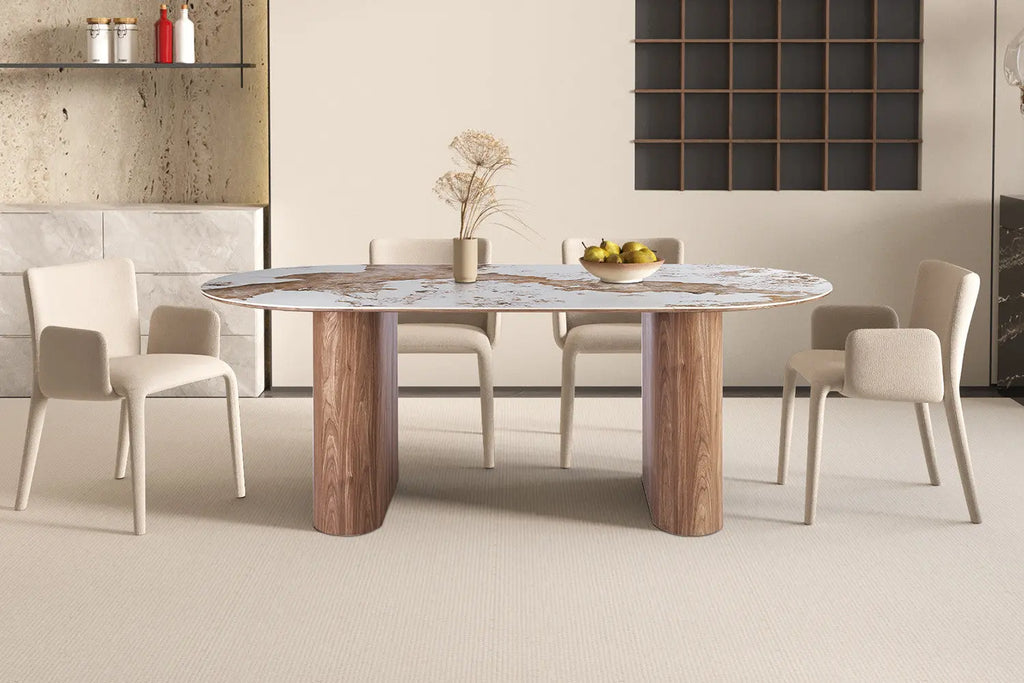 Table a manger AVORA beige dans une salle a manger contemporaine