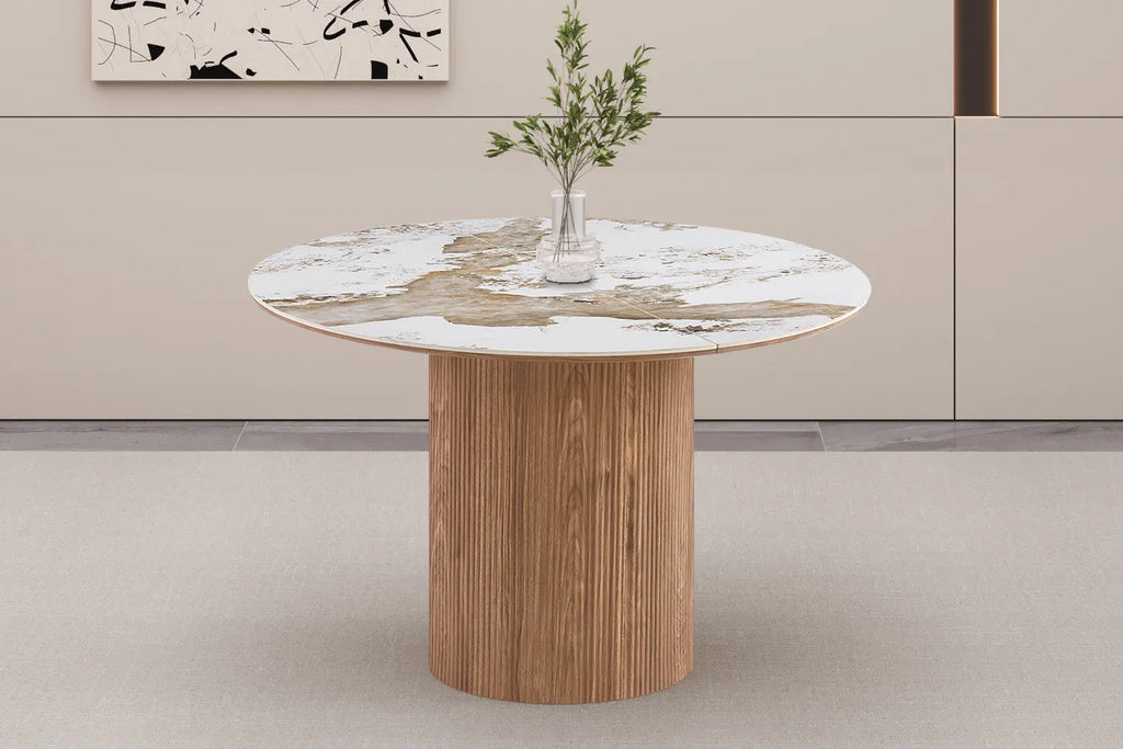 Table a manger extensible AVORA plateau pierre brillante beige