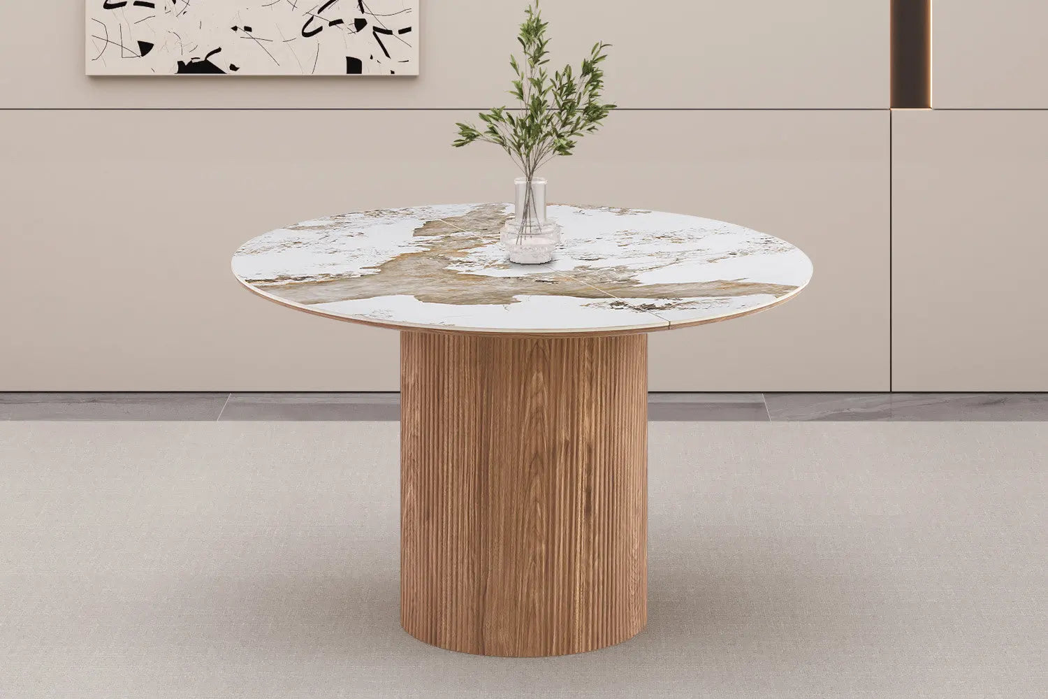 Table a manger extensible AVORA plateau pierre brillante beige