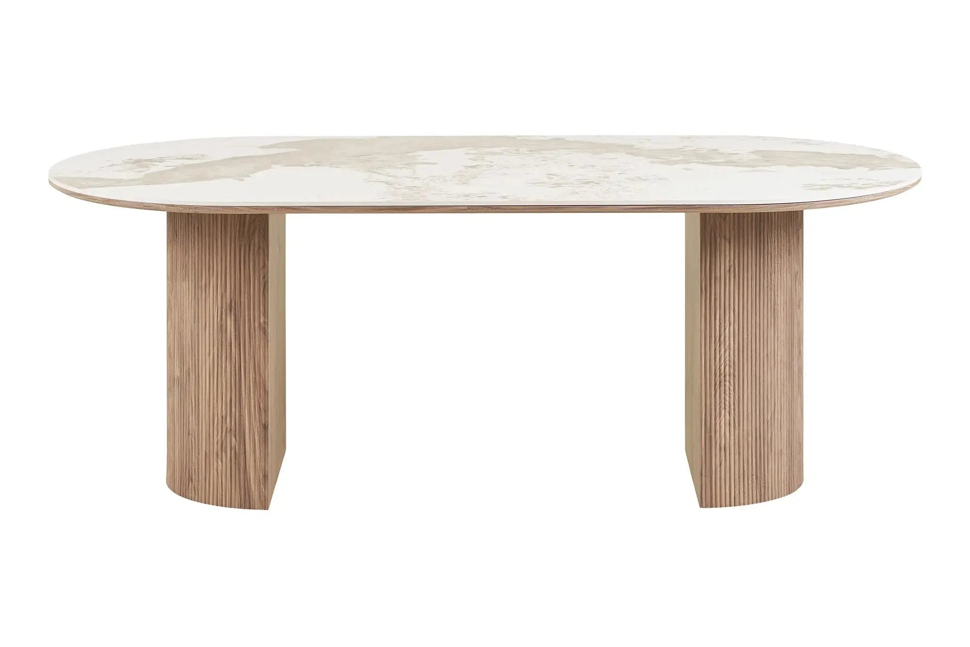 Table à Manger Ovale ATHENS Céramique Blanc Marron -  210 x 100 cm HOUSE NORDIC