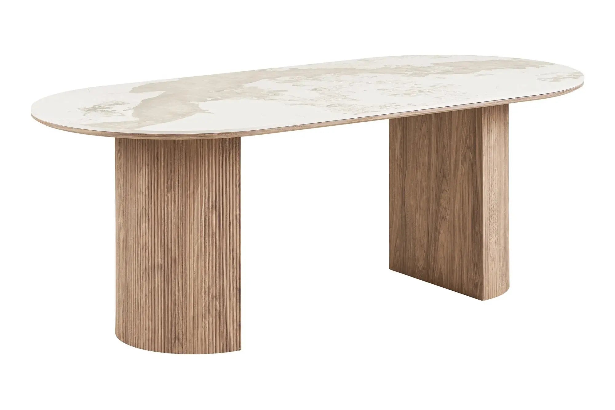 Table à Manger Ovale ATHENS Céramique Blanc Marron -  210 x 100 cm HOUSE NORDIC