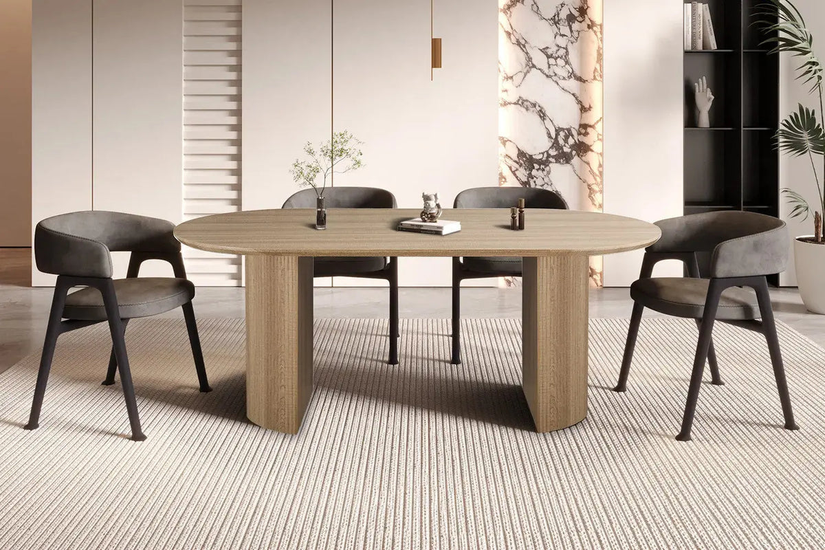 Table à manger ovale LYANE effet chêne naturel, 200 cm - TIKAYLA