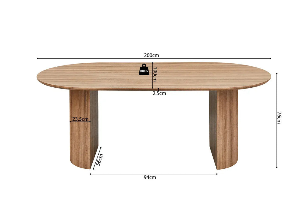 Table à manger ovale LYANE effet chêne vieilli, vue de dessus - TIKAYLA