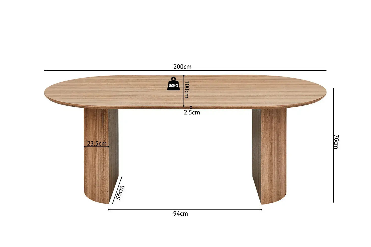 Table à manger ovale LYANE effet chêne vieilli, vue de dessus - TIKAYLA