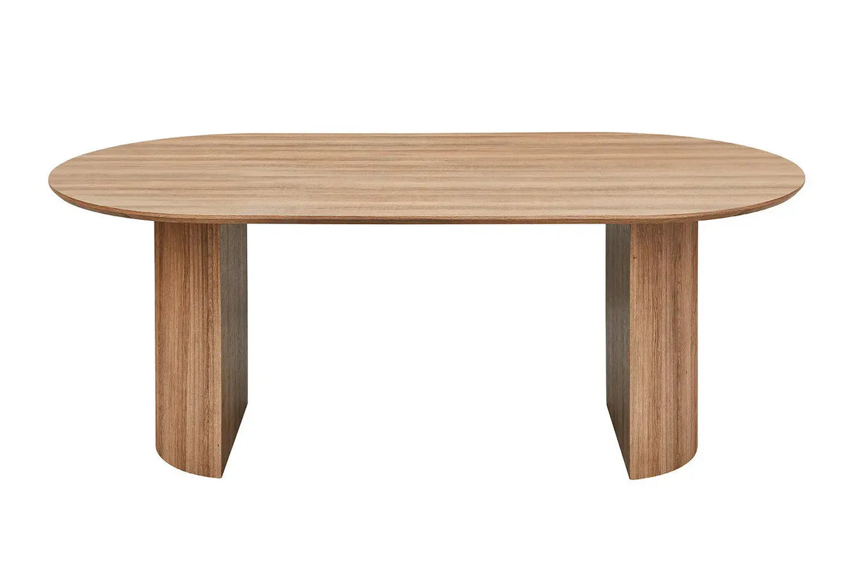 Table à manger ovale LYANE effet chêne vieilli, détail plateau - TIKAYLA