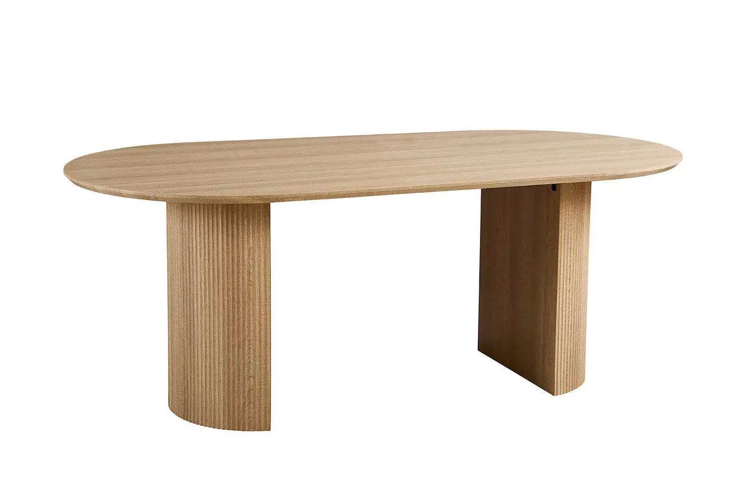 Table à manger ovale LYANE effet chêne naturel, détail plateau - TIKAYLA