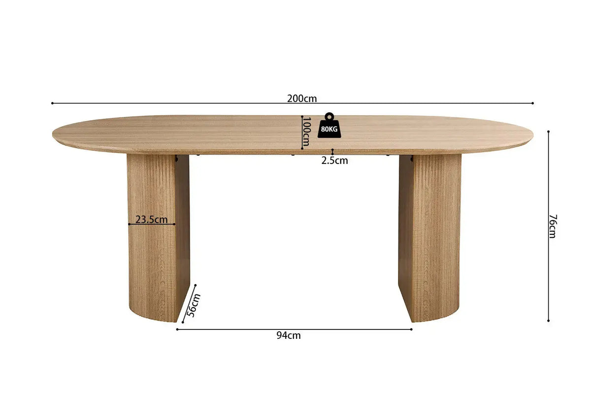 Table à manger ovale LYANE effet chêne naturel, ambiance - TIKAYLA