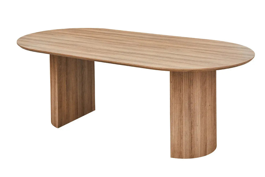 Table à manger ovale LYANE effet chêne vieilli, 220 cm piètement - TIKAYLA