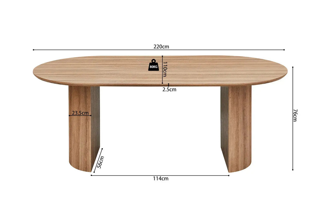 Table à manger ovale LYANE effet chêne vieilli, 220 cm détail chant - TIKAYLA