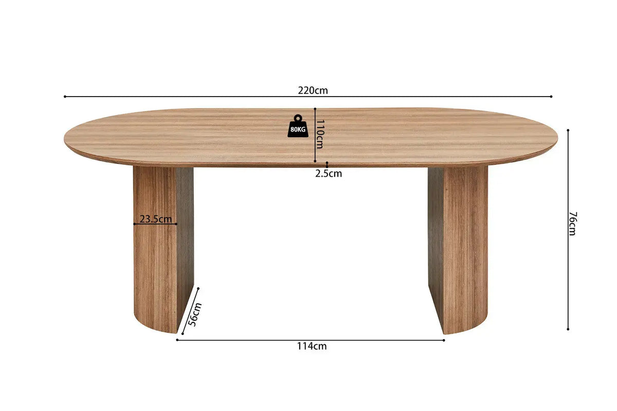 Table à manger ovale LYANE effet chêne vieilli, 220 cm détail chant - TIKAYLA
