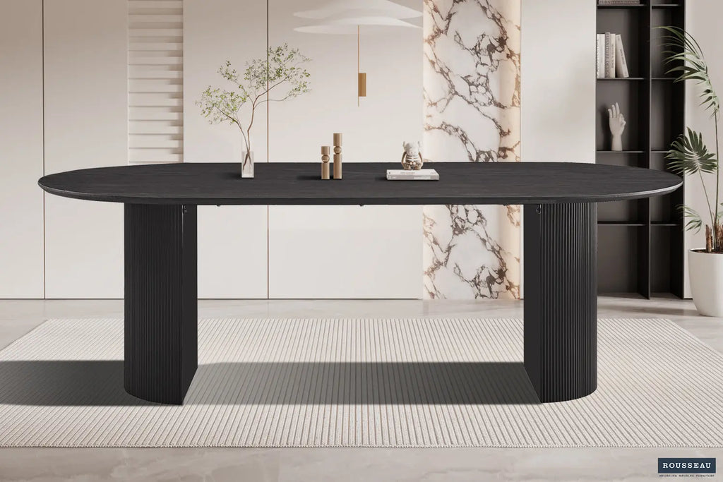 Table à manger ovale LYANE effet brun foncé, 220 cm vue de dessus - TIKAYLA