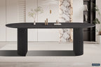 Table à manger ovale LYANE effet brun foncé, 220 cm vue de dessus - TIKAYLA