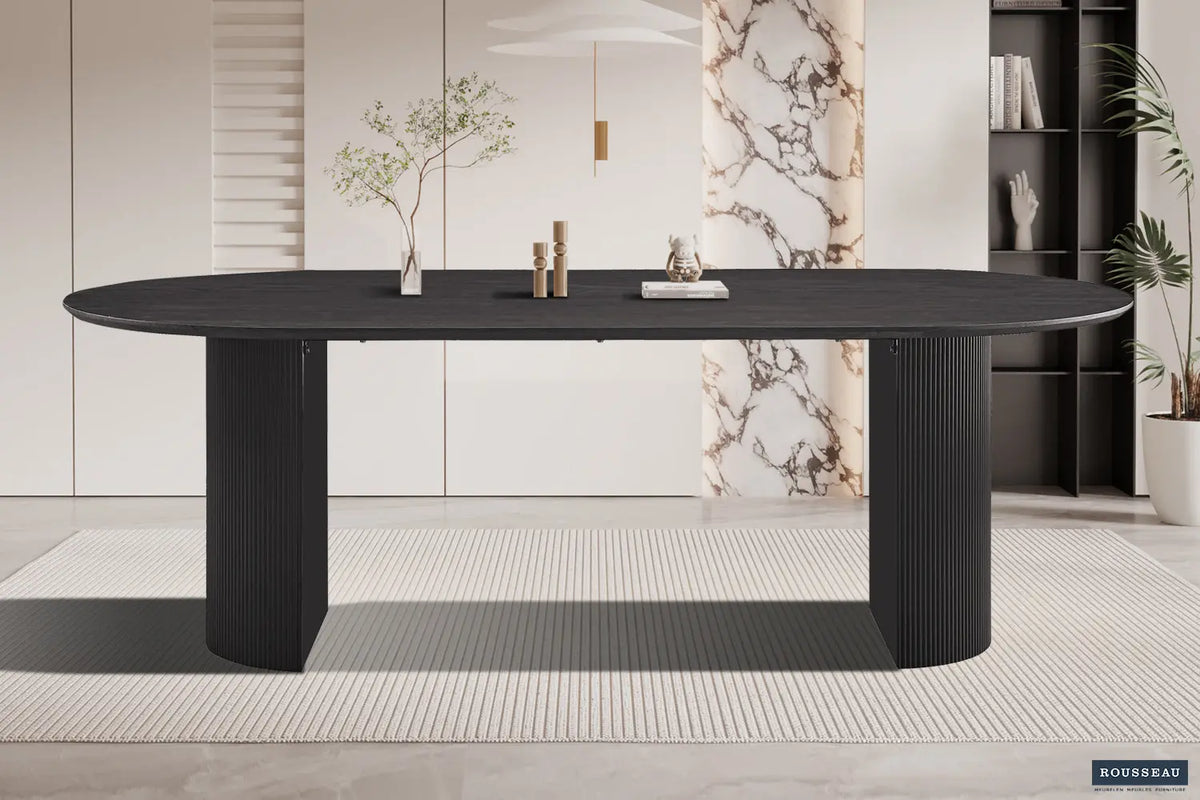 Table à manger ovale LYANE effet brun foncé, 220 cm vue de dessus - TIKAYLA