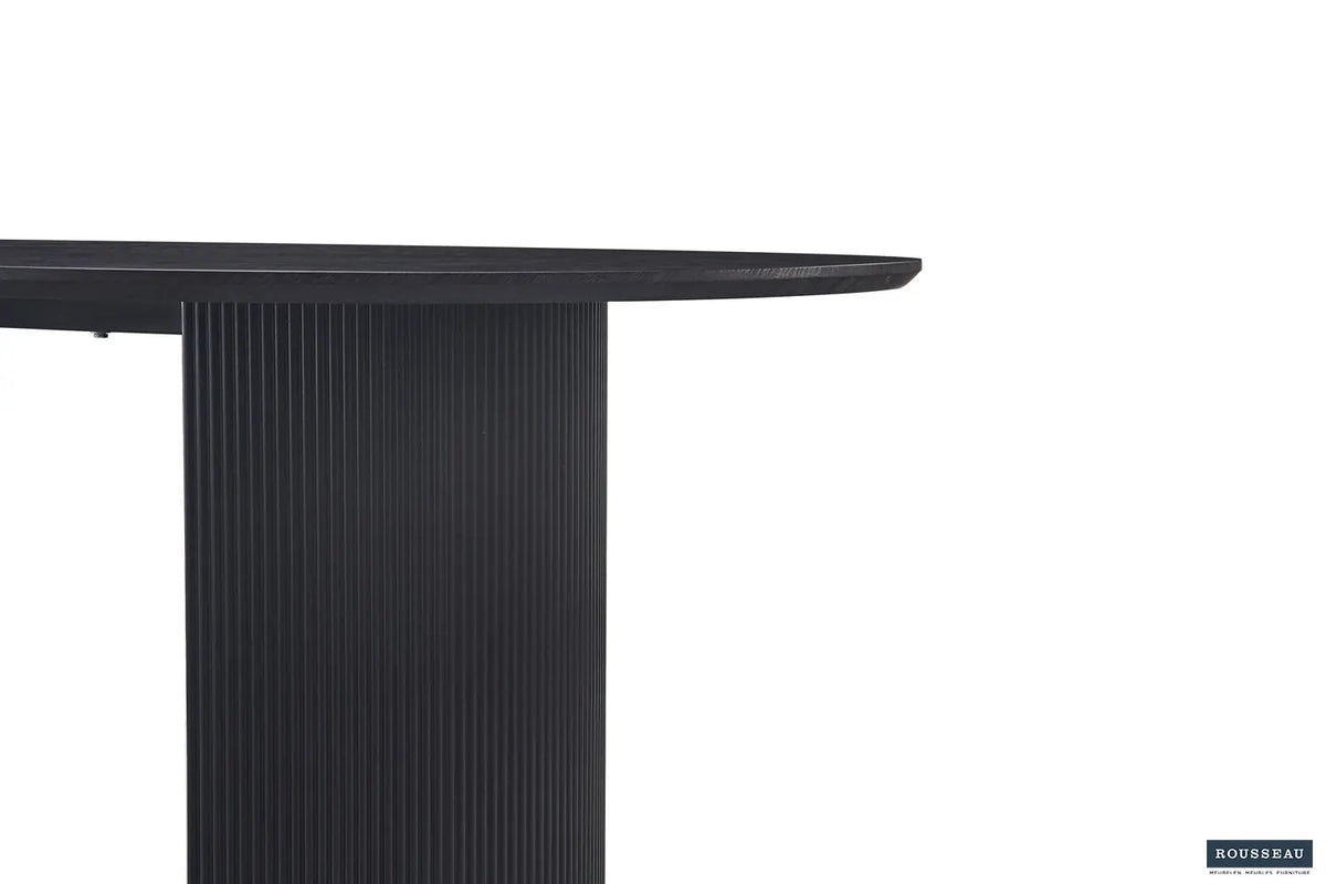 Table à manger ovale LYANE effet brun foncé, 220 cm détail chant - TIKAYLA