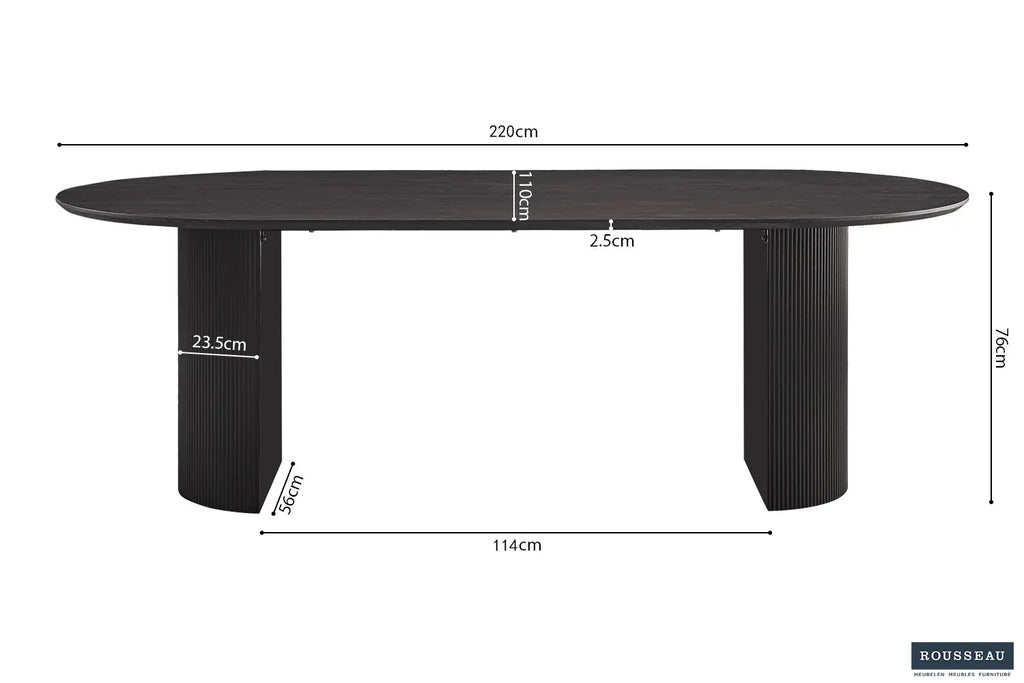 Table à manger ovale LYANE effet brun foncé, 220 cm ambiance salle à manger - TIKAYLA