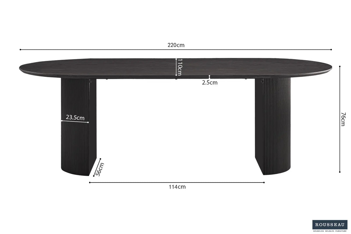 Table à manger ovale LYANE effet brun foncé, 220 cm ambiance salle à manger - TIKAYLA