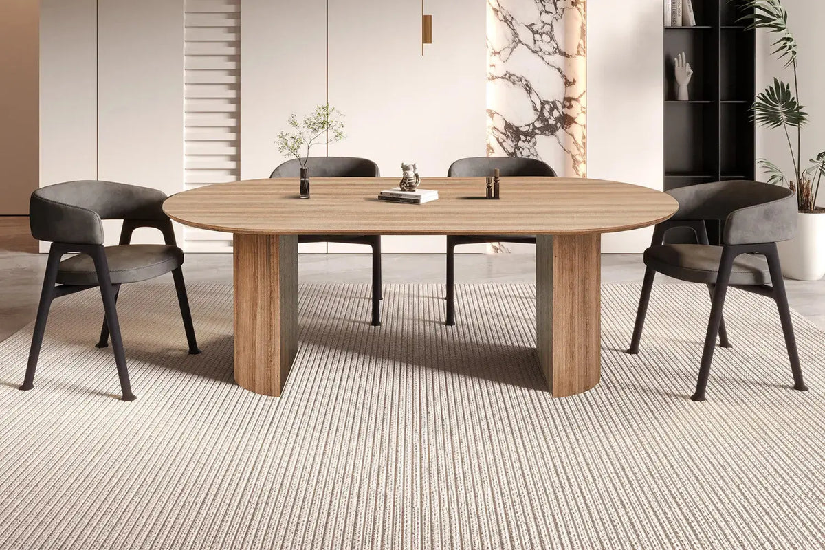 Table à manger ovale LYANE effet chêne vieilli, 220 cm - TIKAYLA