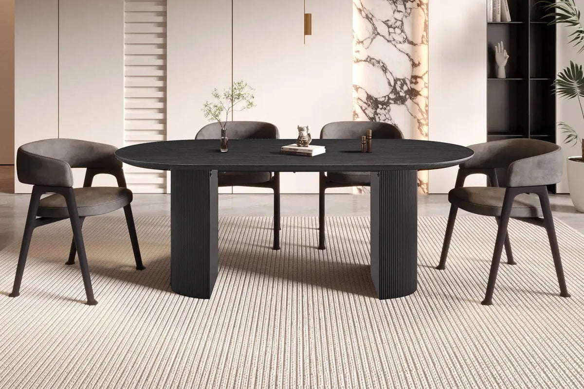 Table à manger ovale LYANE effet brun foncé, 200 cm - TIKAYLA