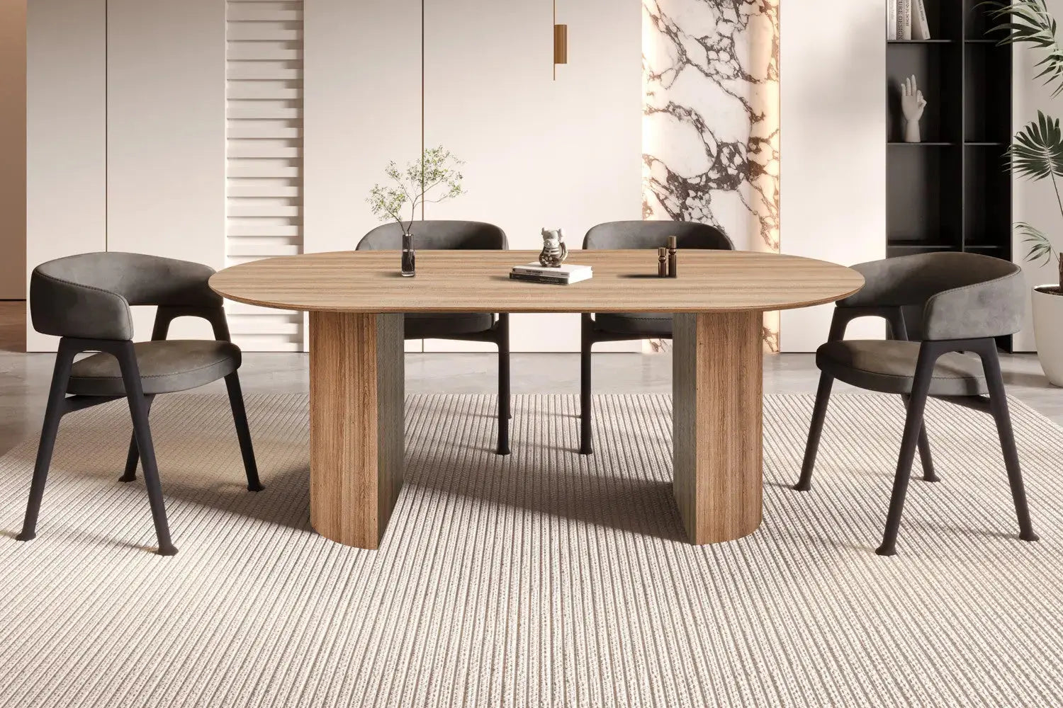 Table à manger ovale LYANE effet chêne vieilli, 200 cm - TIKAYLA