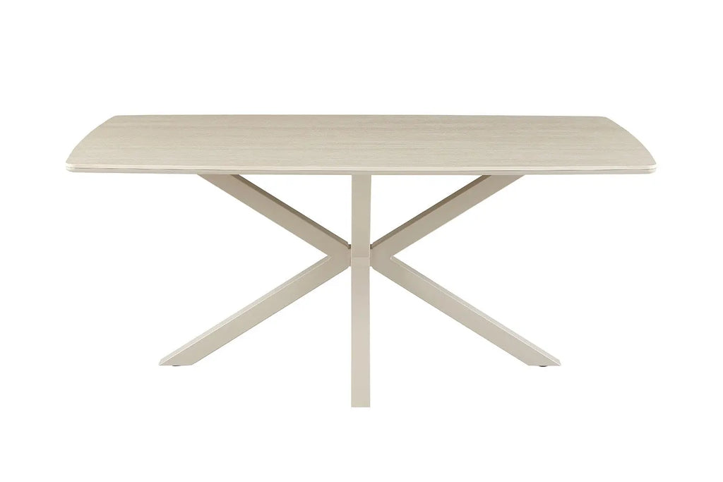 Table à manger ovale NOAH 180 x 90 cm, plateau pierre frittée beige et piètement métal en croix