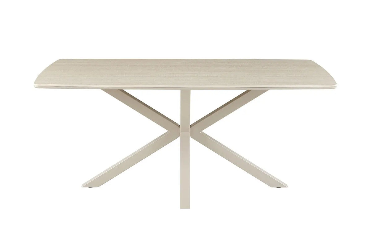 Table à manger ovale NOAH 180 x 90 cm, plateau pierre frittée beige et piètement métal en croix