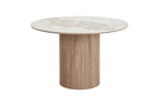 Table à Manger Ronde ATHENS en plateau en céramique, blanc, marron foncé - 120 cm HOUSE NORDIC