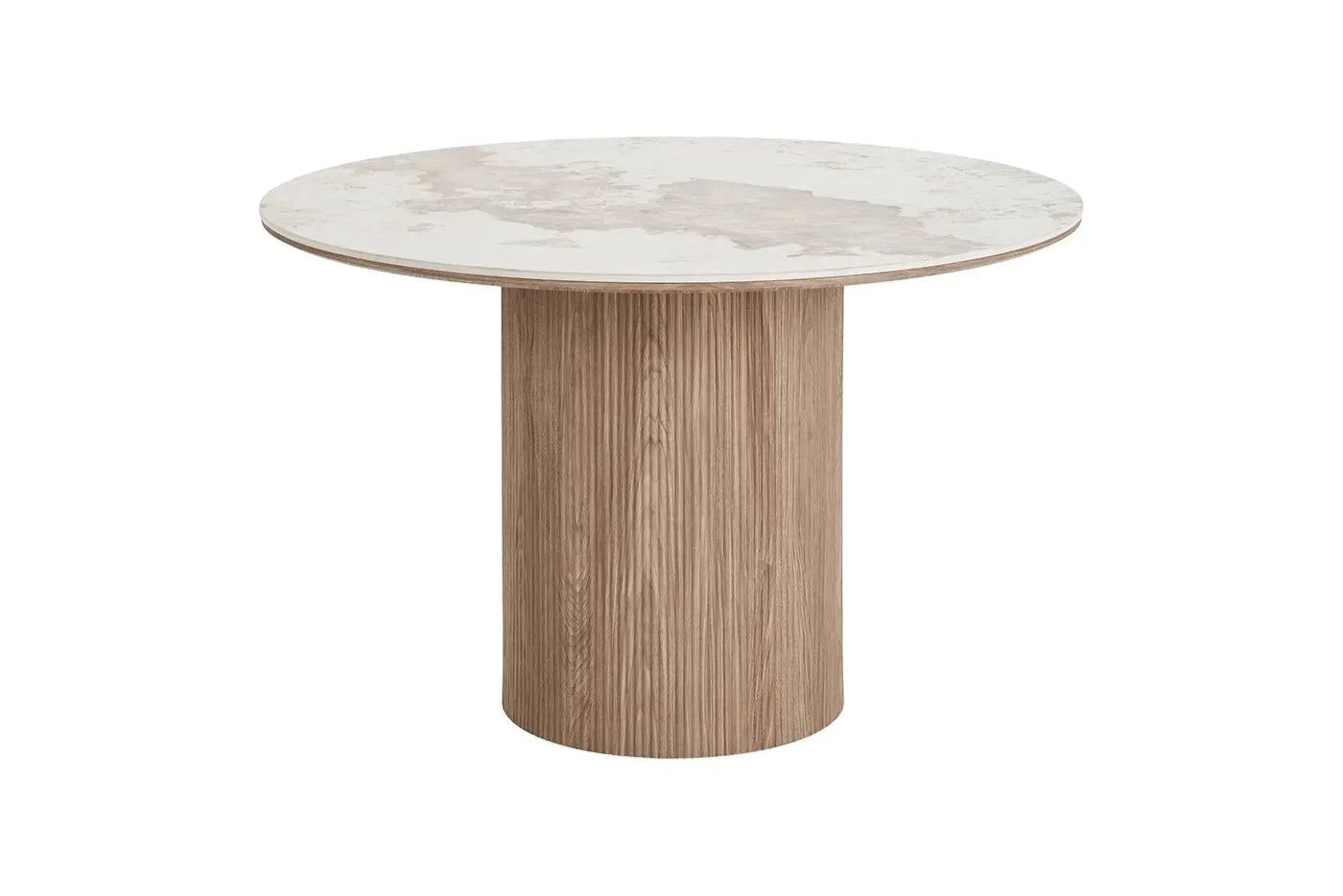 Table à Manger Ronde ATHENS en plateau en céramique, blanc, marron foncé - 120 cm HOUSE NORDIC