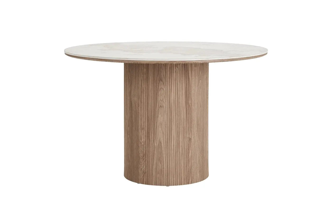 Table à Manger Ronde ATHENS en plateau en céramique, blanc, marron foncé - 120 cm HOUSE NORDIC