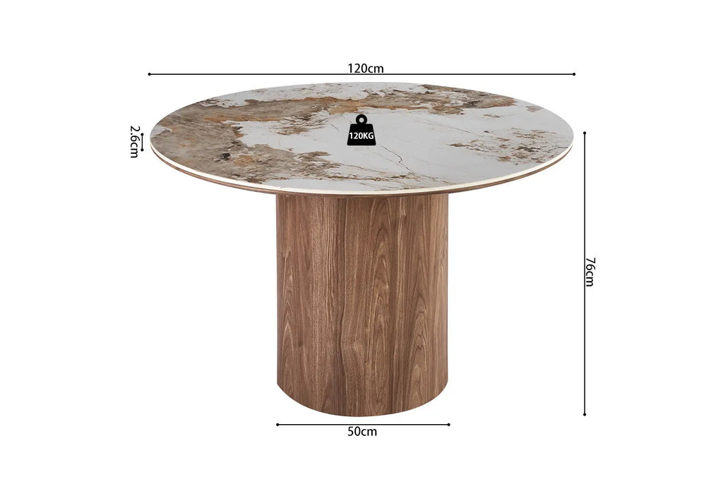 Schéma coté de la table ronde AVORA Ø 120 x 76 cm, base 50 cm