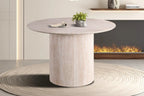 Table à manger ronde LYANE effet travertin beige - 120 cm - ROUSSEAU chez TIKAYLA