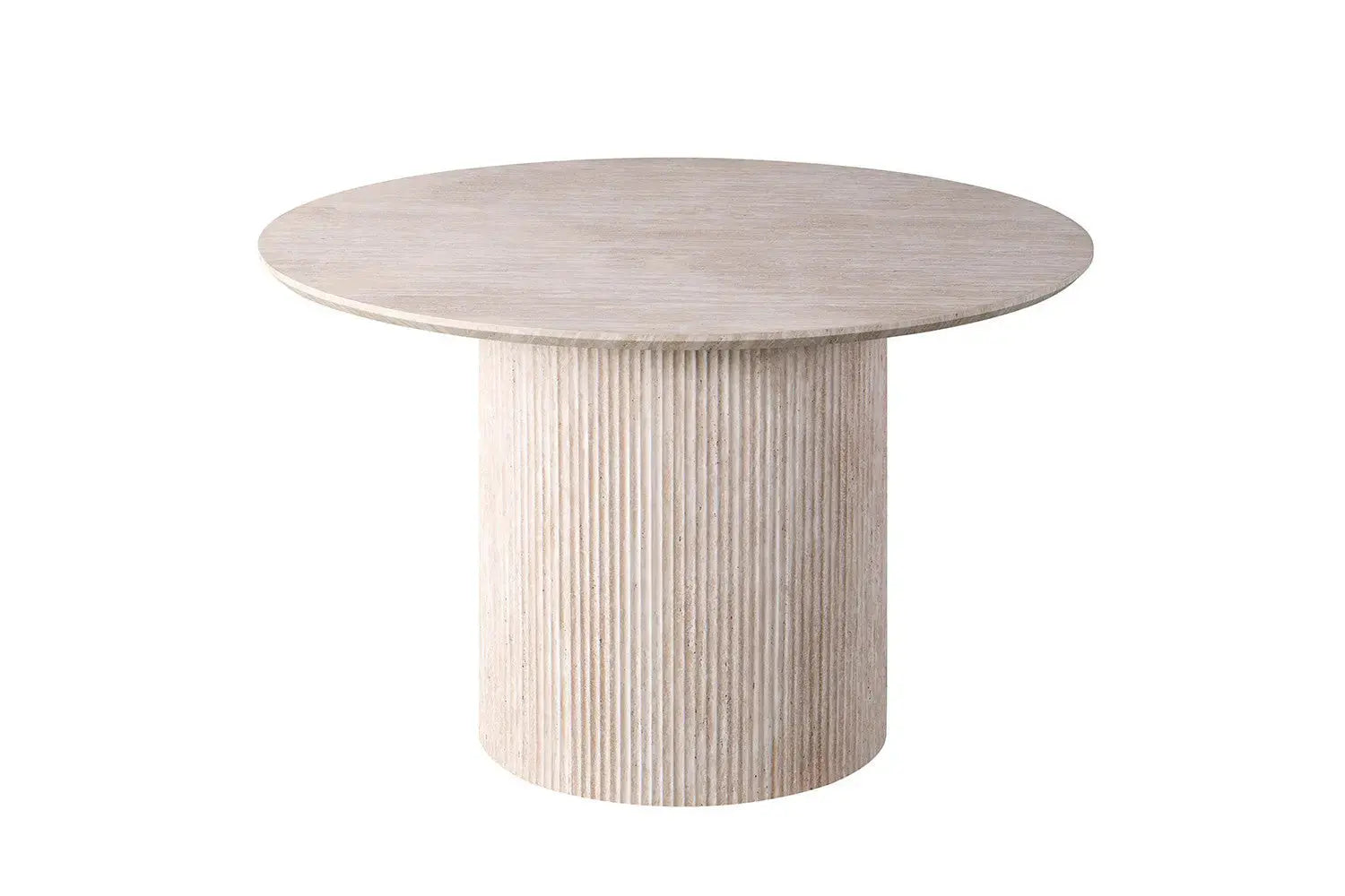 Table à manger ronde LYANE effet travertin beige - 120 cm - ROUSSEAU chez TIKAYLA