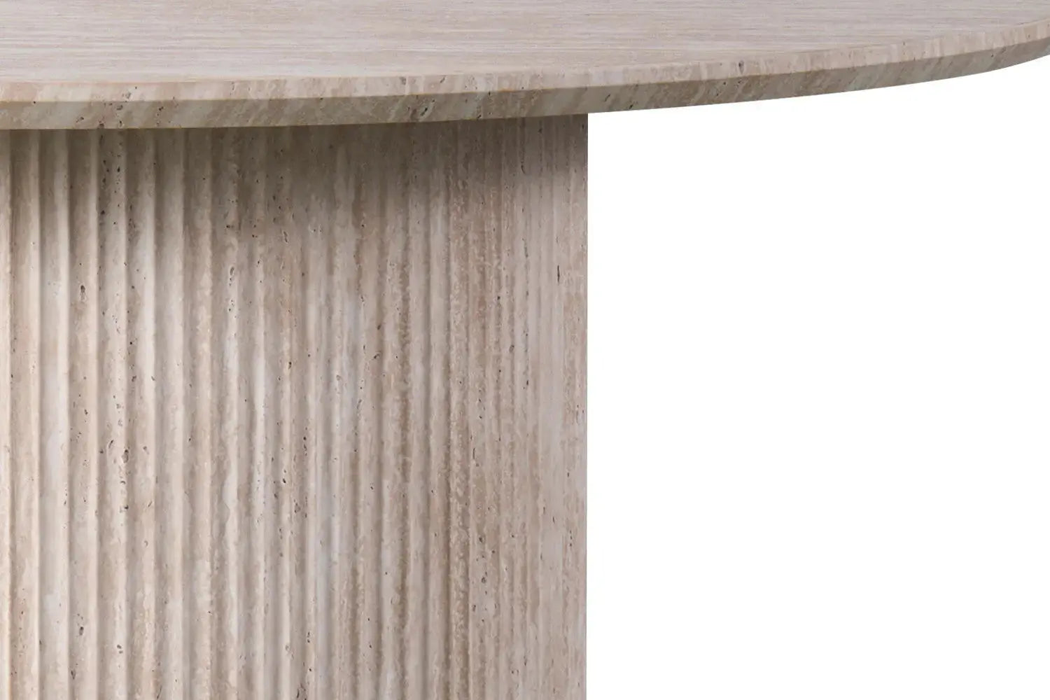 Table à manger ronde LYANE effet travertin beige - 120 cm - ROUSSEAU chez TIKAYLA