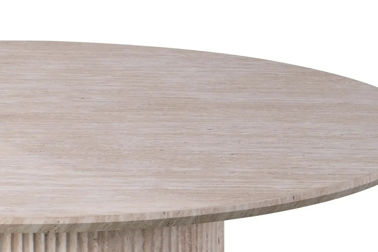 Table à manger ronde LYANE effet travertin beige - 120 cm - ROUSSEAU chez TIKAYLA