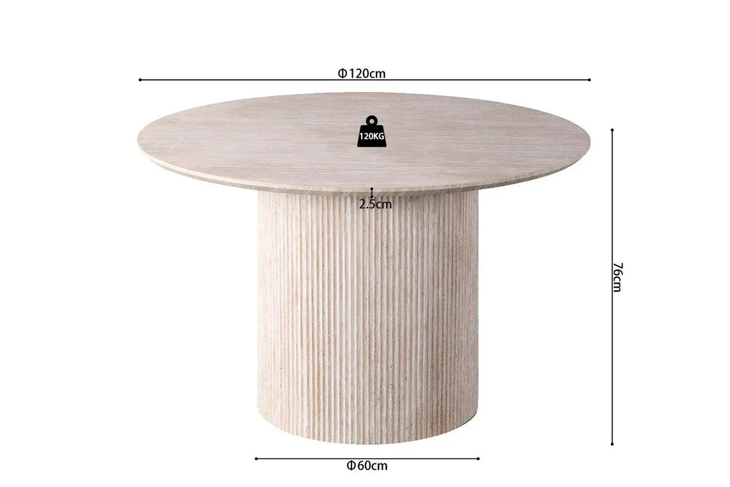 Table à manger ronde LYANE effet travertin beige - 120 cm - ROUSSEAU chez TIKAYLA