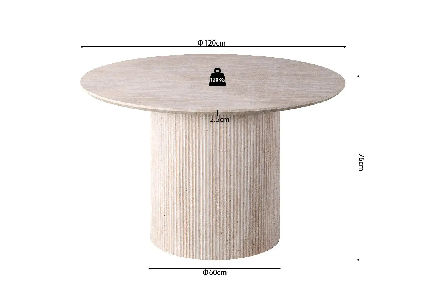 Table à manger ronde LYANE effet travertin beige - 120 cm - ROUSSEAU chez TIKAYLA