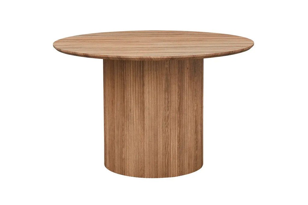 Table à manger ronde LYANE effet chêne vieilli - 120 cm - ROUSSEAU chez TIKAYLA