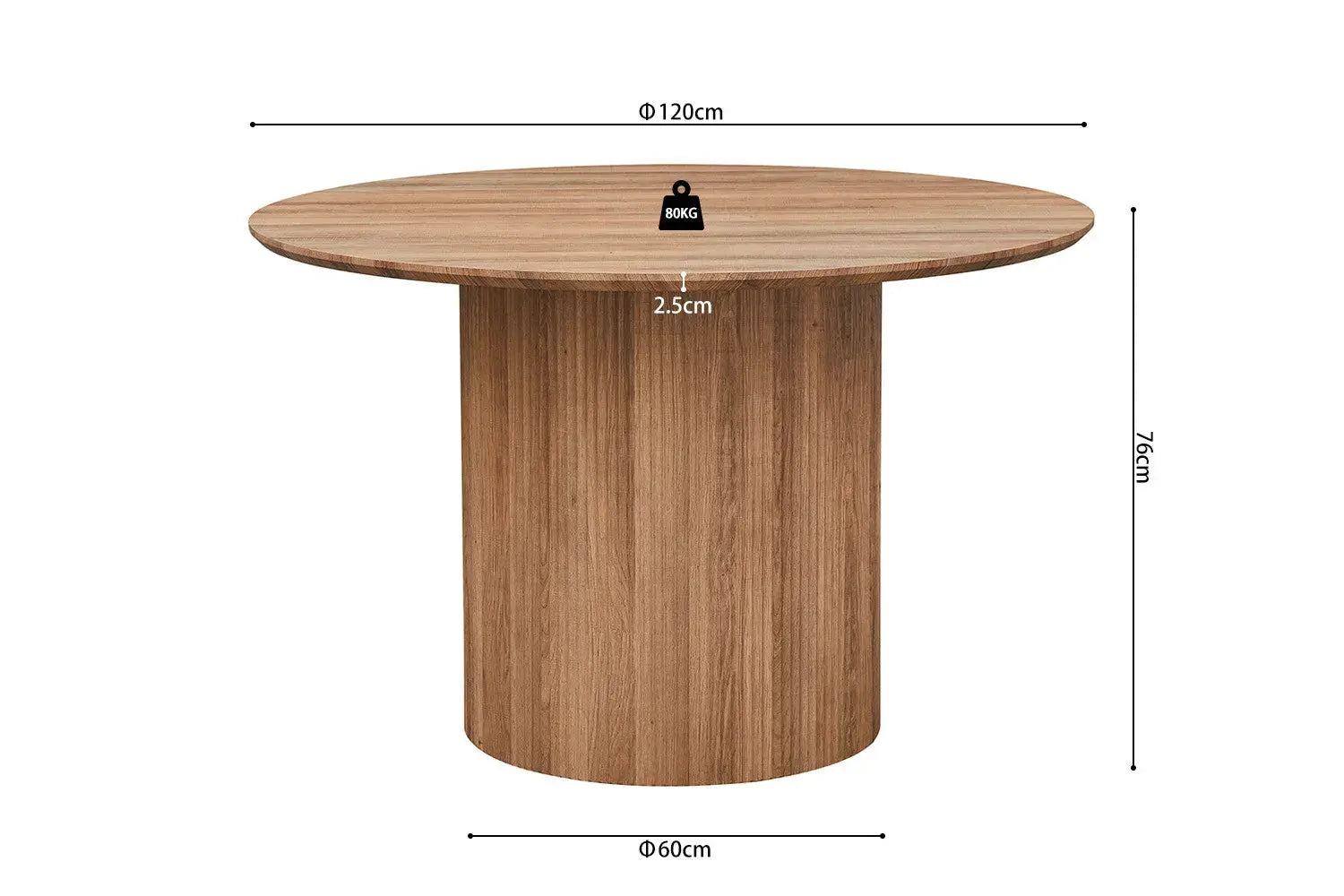 Table à manger ronde LYANE effet chêne vieilli - 120 cm - ROUSSEAU chez TIKAYLA