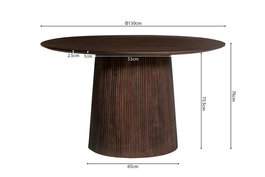 Table à manger ronde MAYGA en manguier brun foncé - 130 cm - ROUSSEAU chez TIKAYLA