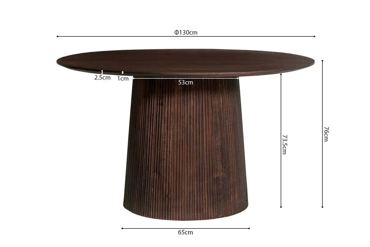 Table à manger ronde MAYGA en manguier brun foncé - 130 cm - ROUSSEAU chez TIKAYLA