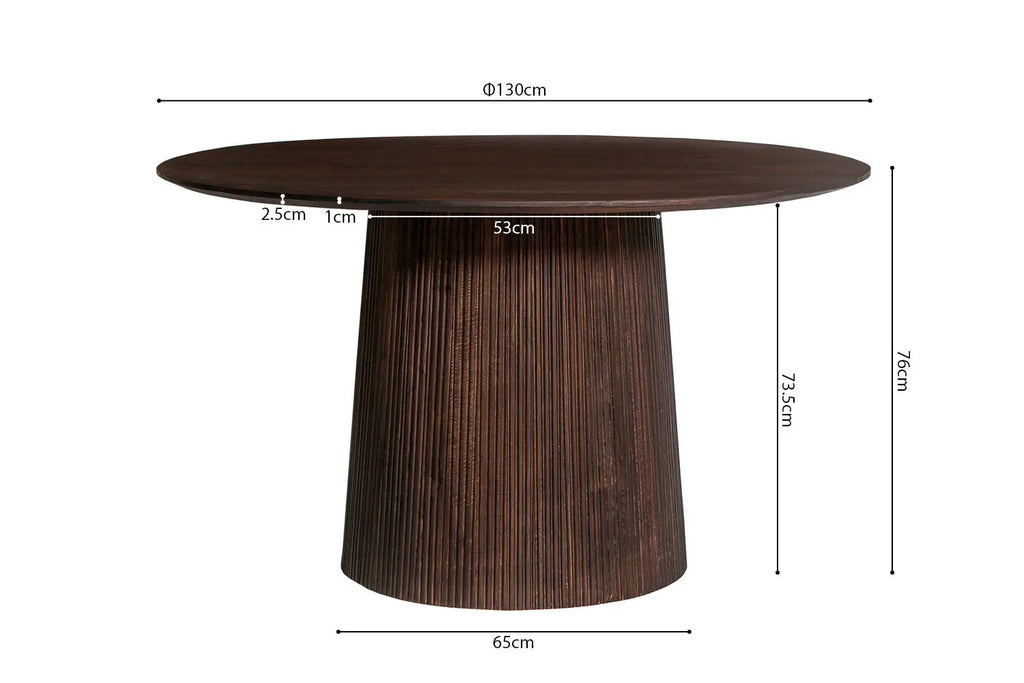 Table à Manger Ronde MAYGA en Manguier Brun Foncé - 130 cm ROUSSEAU