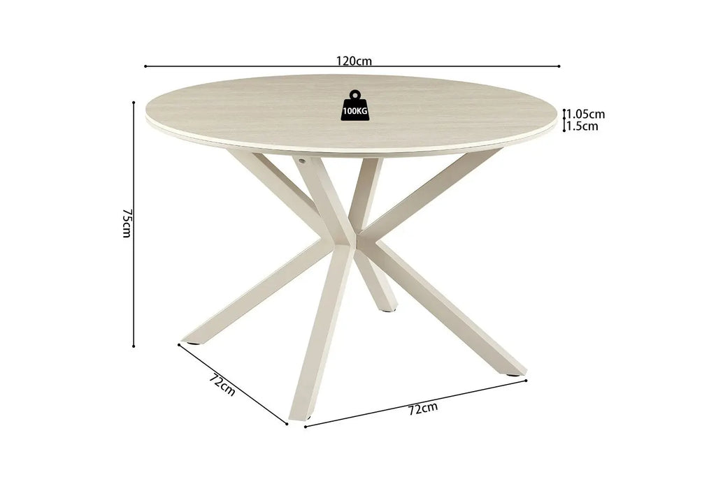 Schéma coté de la table ronde NOAH Ø 120 x 75 cm