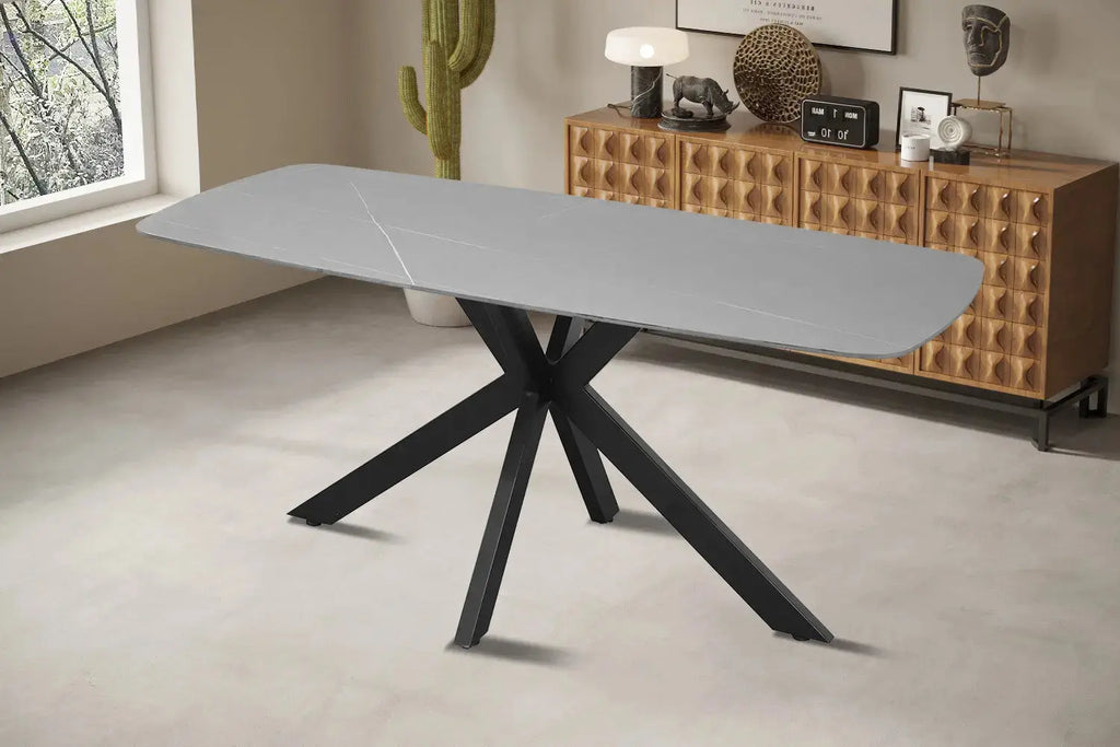 Table à manger ovale en pierre APOLLINA Gris - 180 x 90 cm - ROUSSEAU chez TIKAYLA