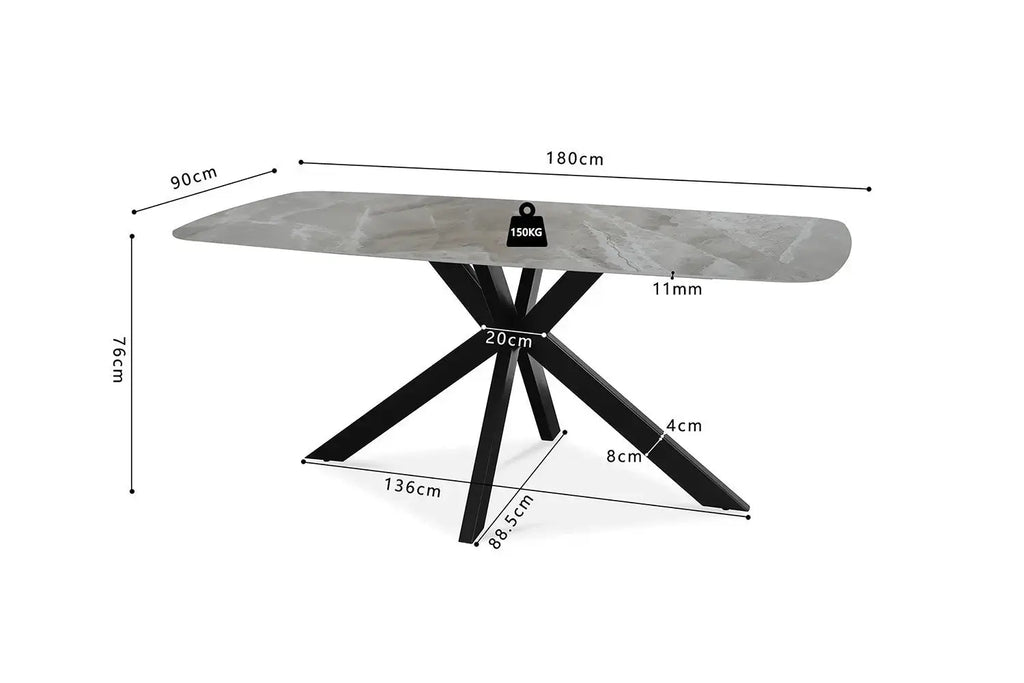 Table à manger ovale en pierre APOLLINA Gris Italien - 180 x 90 cm - ROUSSEAU chez TIKAYLA