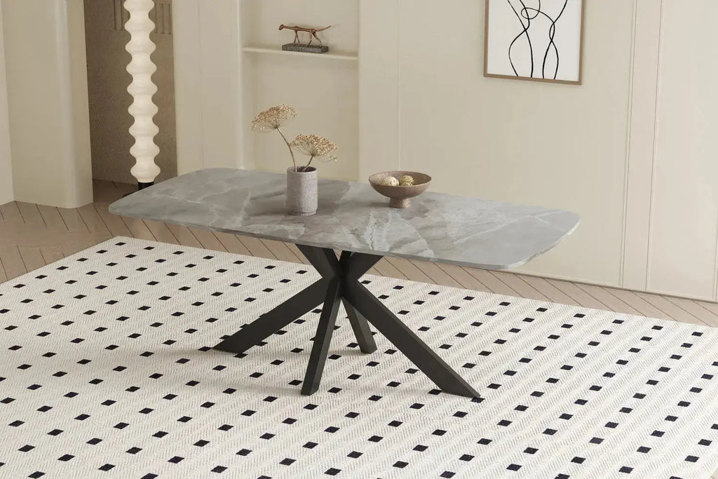 Table à manger ovale en pierre APOLLINA Gris Italien - 180 x 90 cm - ROUSSEAU chez TIKAYLA