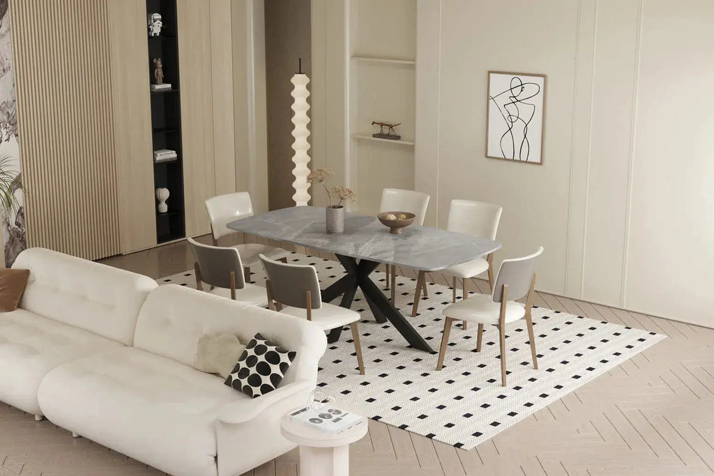 Table à manger ovale en pierre APOLLINA Gris Italien - 180 x 90 cm - ROUSSEAU chez TIKAYLA