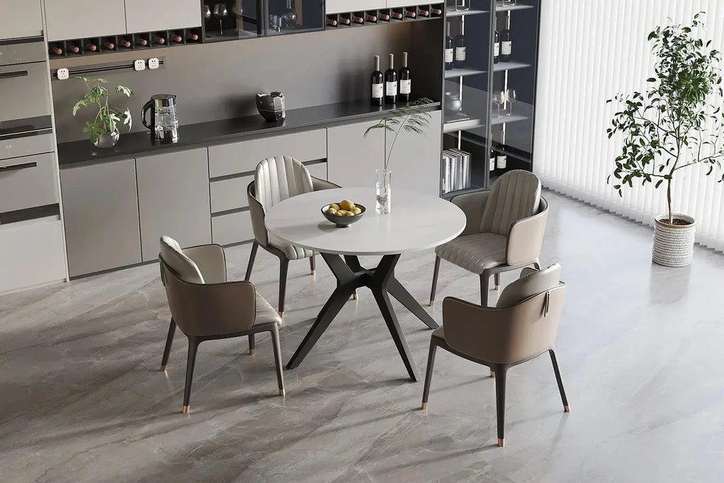 Table à manger ronde en pierre brillante APOLLINA Snow Blanc - 110 cm - ROUSSEAU chez TIKAYLA